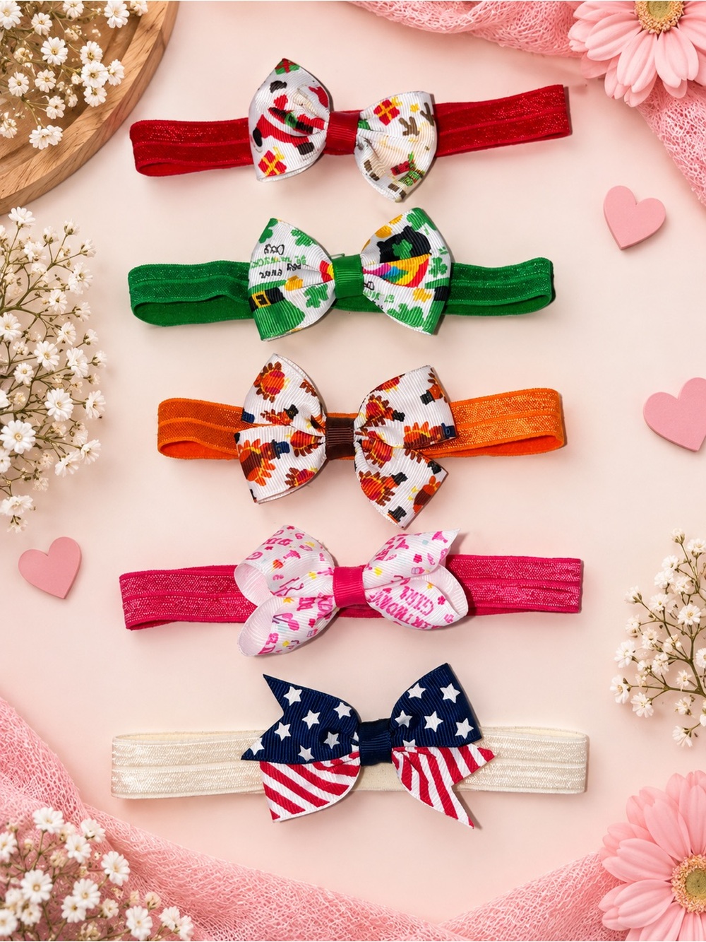 Kids Elastic Bow Headbands - Assorted Colors